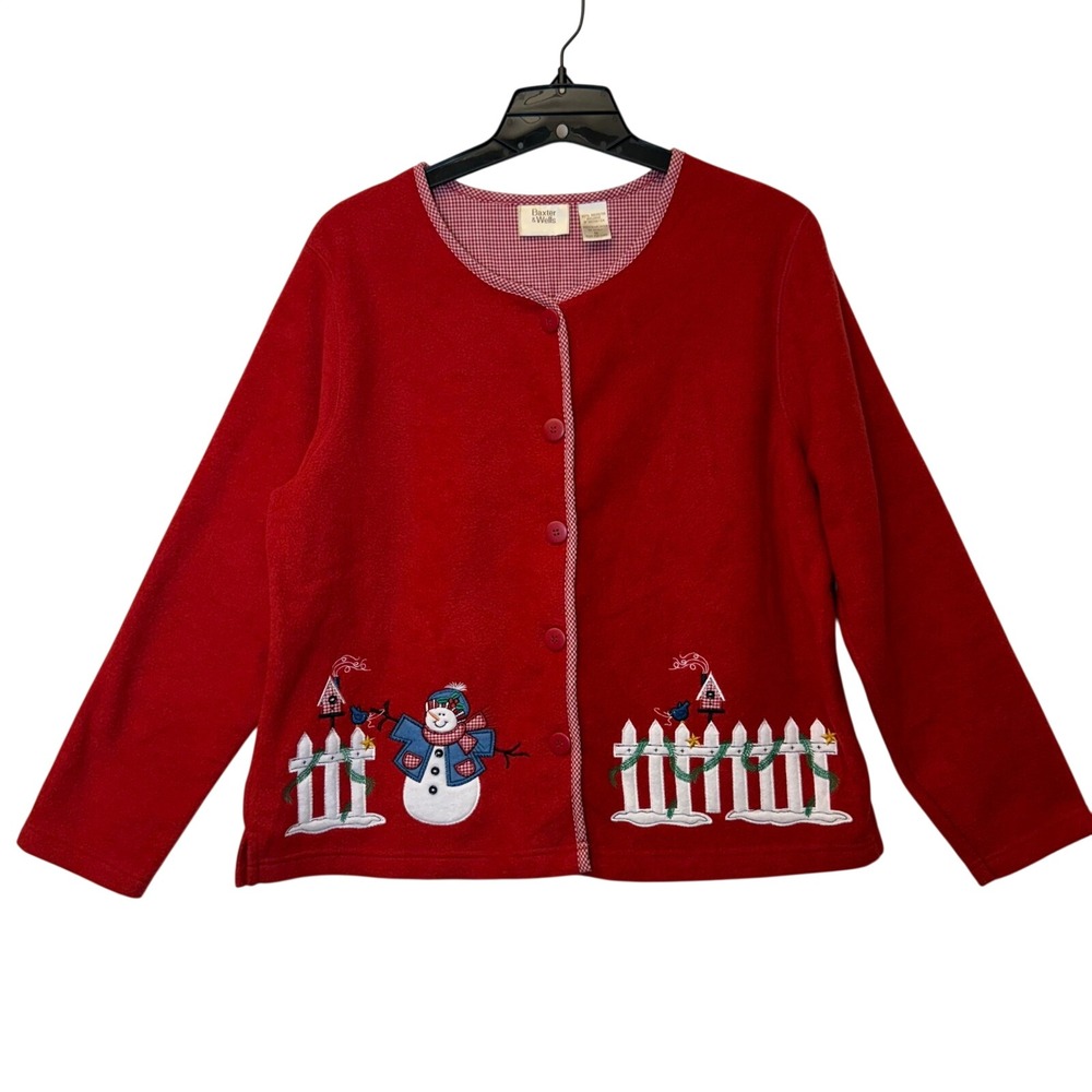 Baxter & Wells Red Snowman Fleece Winter Cardigan Cardigan Sweater Medium